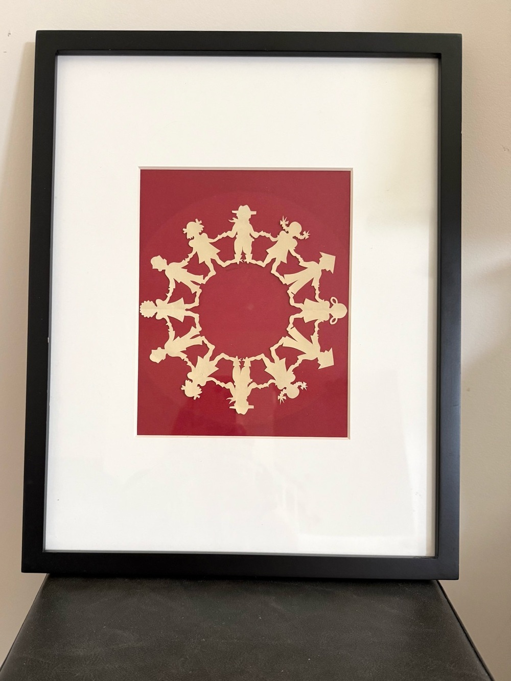 Framed Paper Cut Art - Red and Cream Silhouette 19x15”